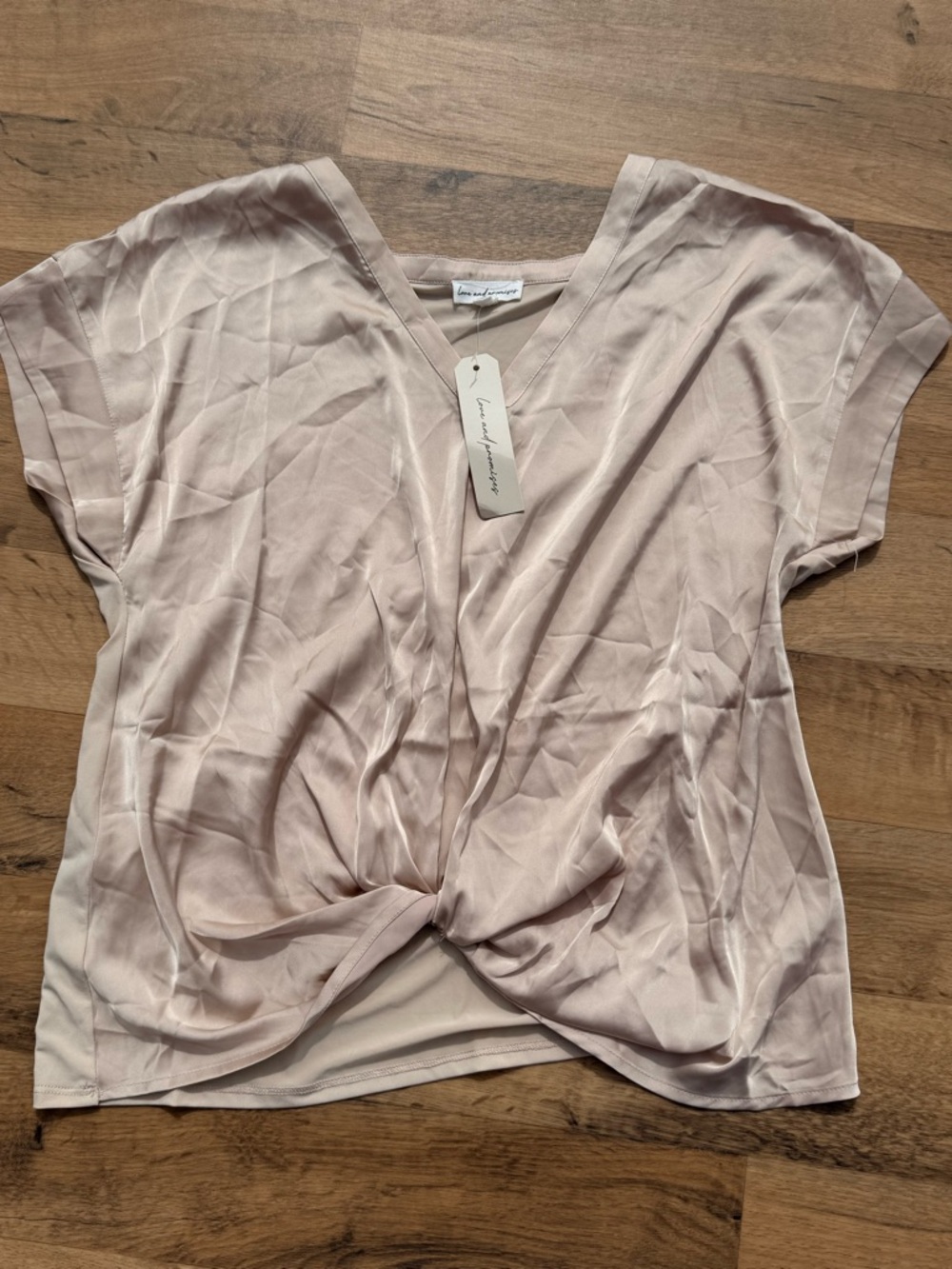 Light Blush Twist-Front V-Neck Blouse by Love & Legend